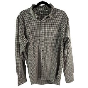 Uniqlo Men's Check Shirt L Brown White Gingham Broadcloth 100% Cotton Button Up